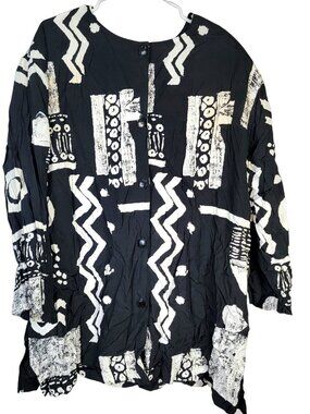 Vintage 80s Button Blouse Women Plus 22W Black White Shirt Top Formal Work Fall